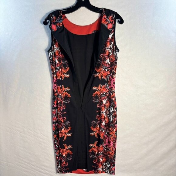 Etcetera Sleeveless Knee-Length Sheath Dress With Ornate Red & Black Floral Prin - Picture 6 of 16